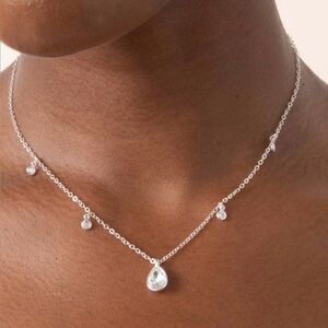 Ettika Dripping Crystals Drop Necklace $65 MSRP Silver Plated Brand New w/ Pouch